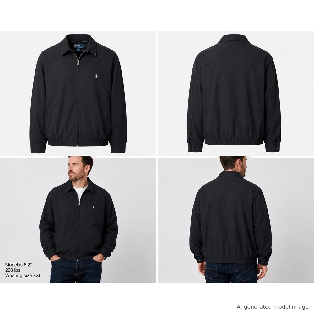 Polo Ralph Lauren Mens Bi-Swing Windbreaker Jacket Black XXL Pony Logo Zip Up